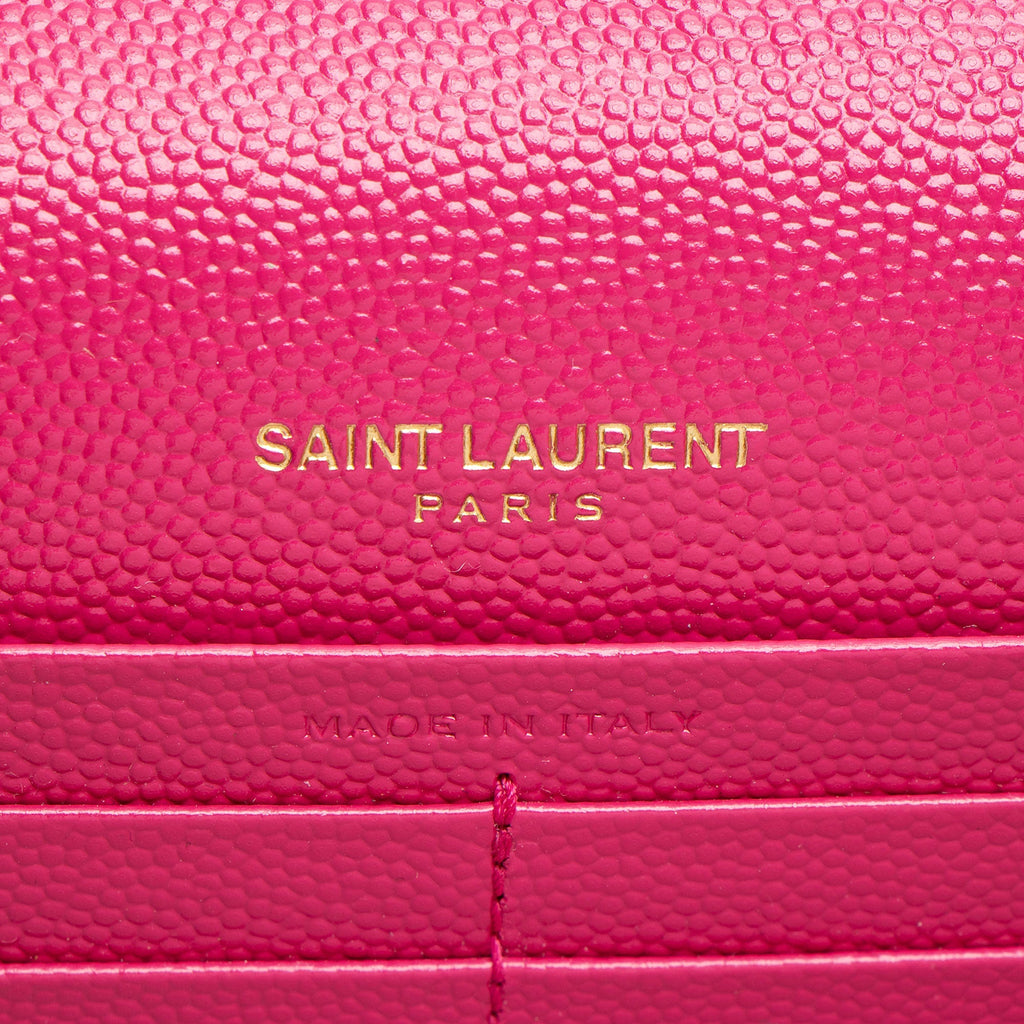Saint Laurent Matelasse Grain de Poudre Monogram Envelope Chain Wallet (SHF-y7nVPq)