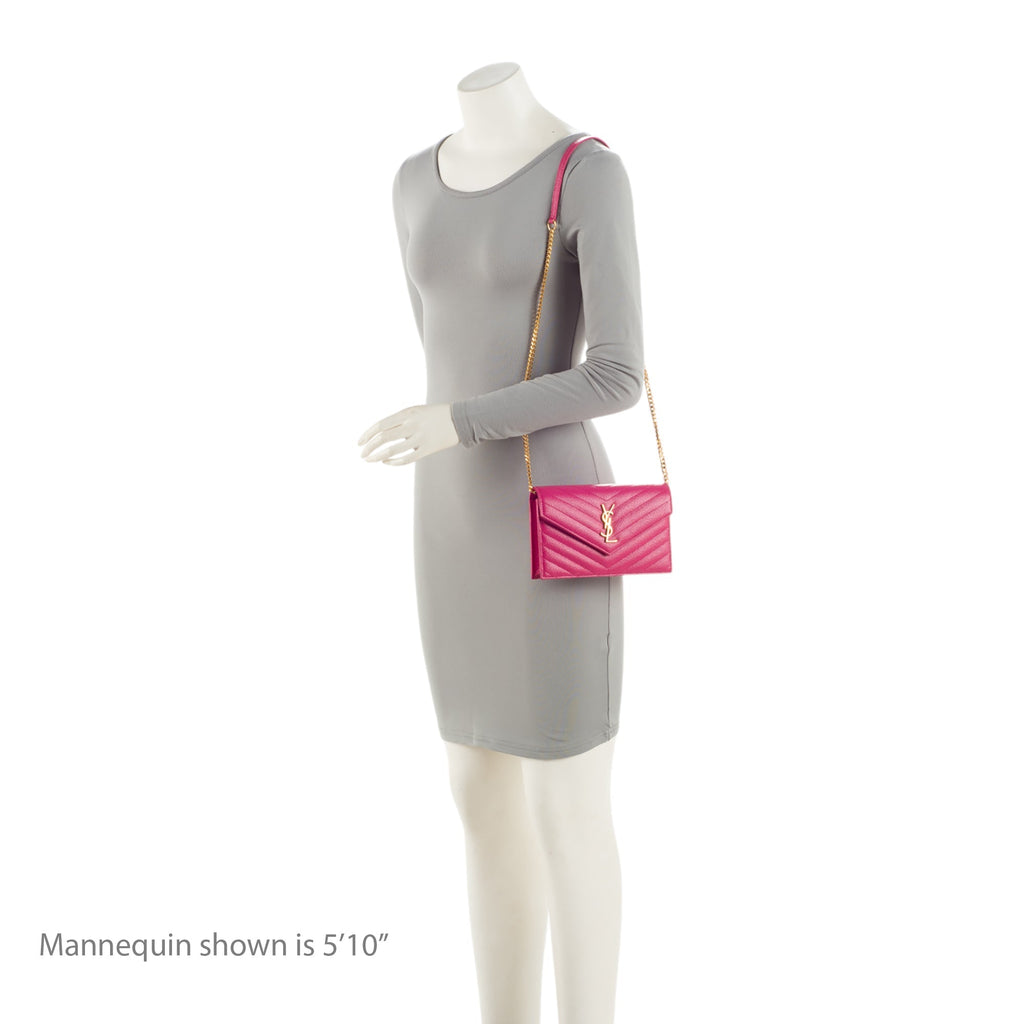 Saint Laurent Matelasse Grain de Poudre Monogram Envelope Chain Wallet (SHF-y7nVPq)