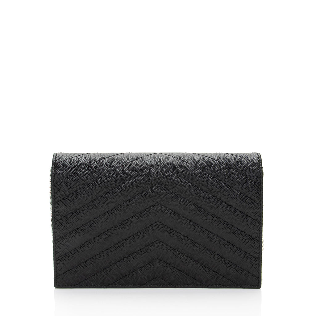 Saint Laurent Matelasse Grain de Poudre Monogram Envelope Chain Wallet