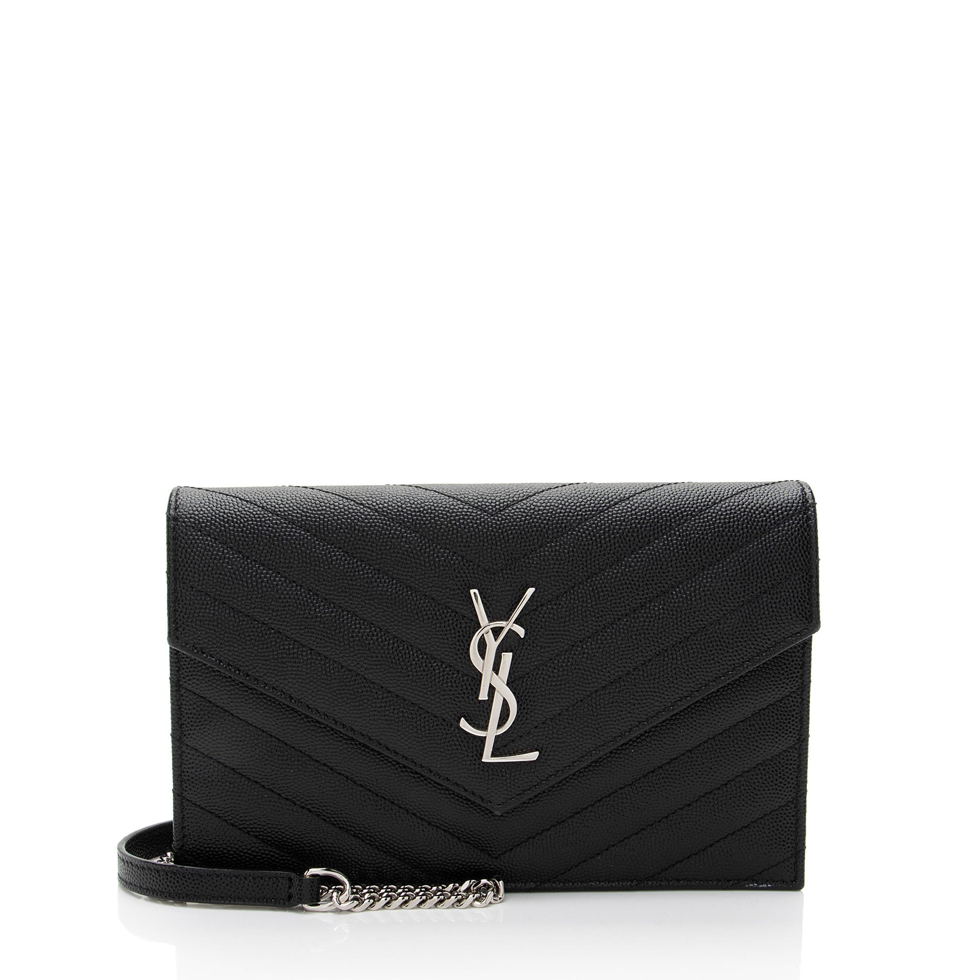 Saint Laurent Matelasse Grain de Poudre Monogram Envelope Chain Wallet
