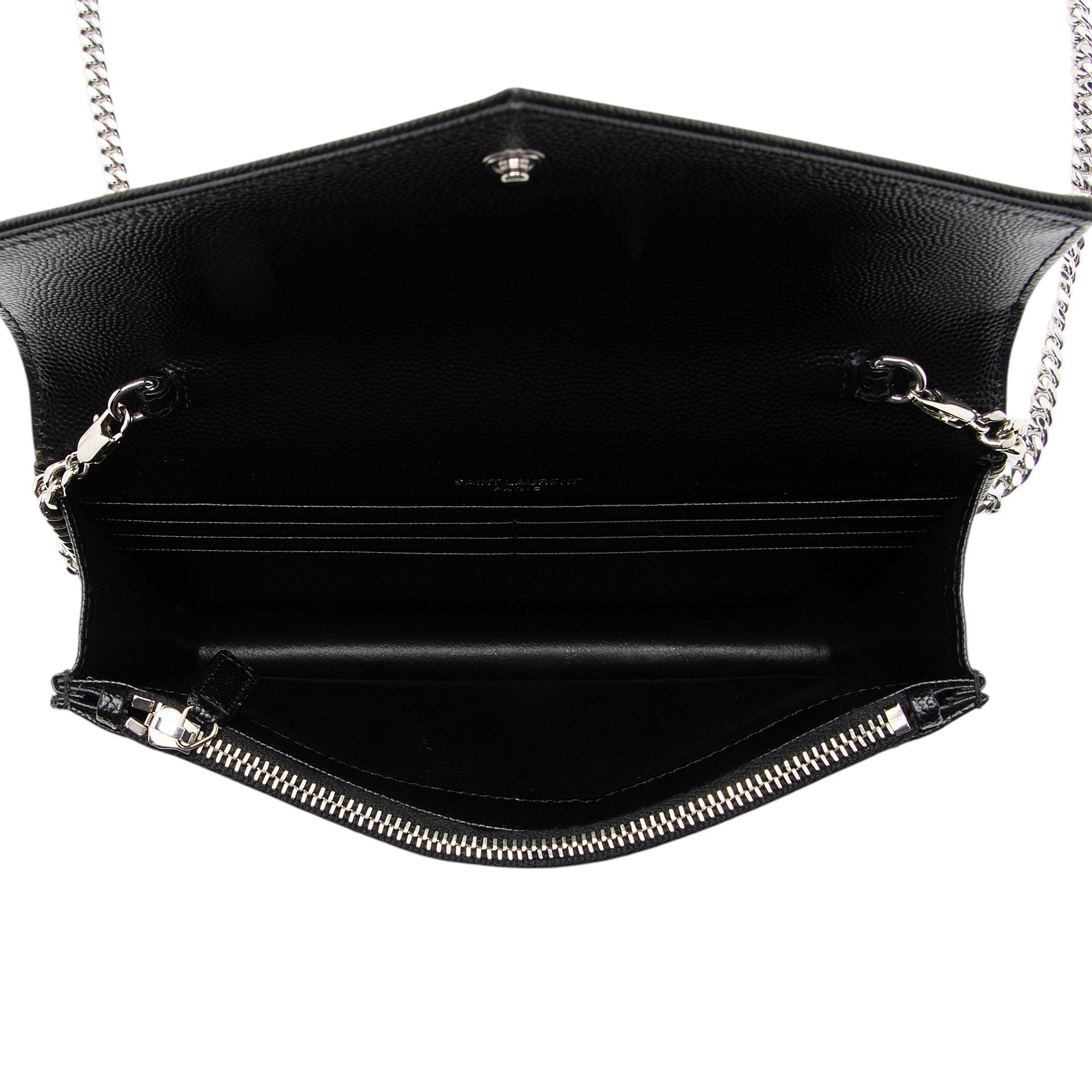 Saint Laurent Matelasse Grain de Poudre Monogram Envelope Chain Wallet