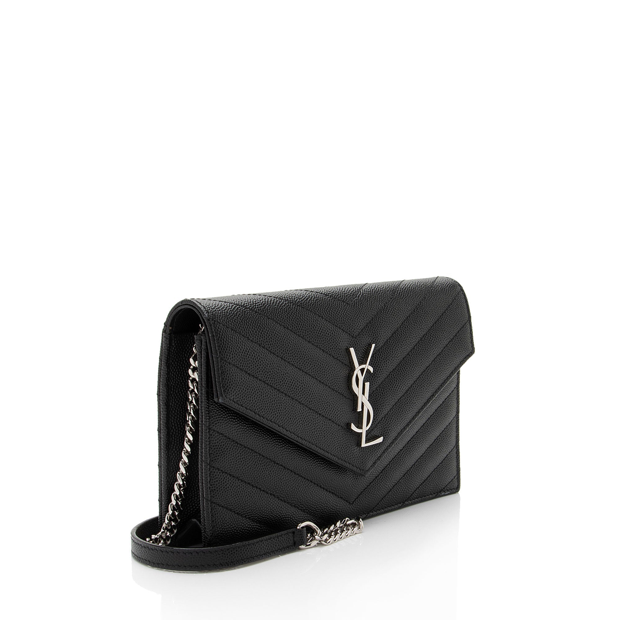 Saint Laurent Matelasse Grain de Poudre Monogram Envelope Chain Wallet