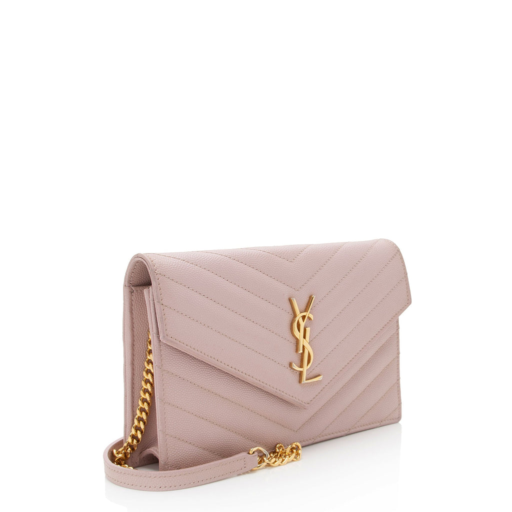 Saint Laurent Matelasse Grain de Poudre Monogram Envelope Chain Wallet