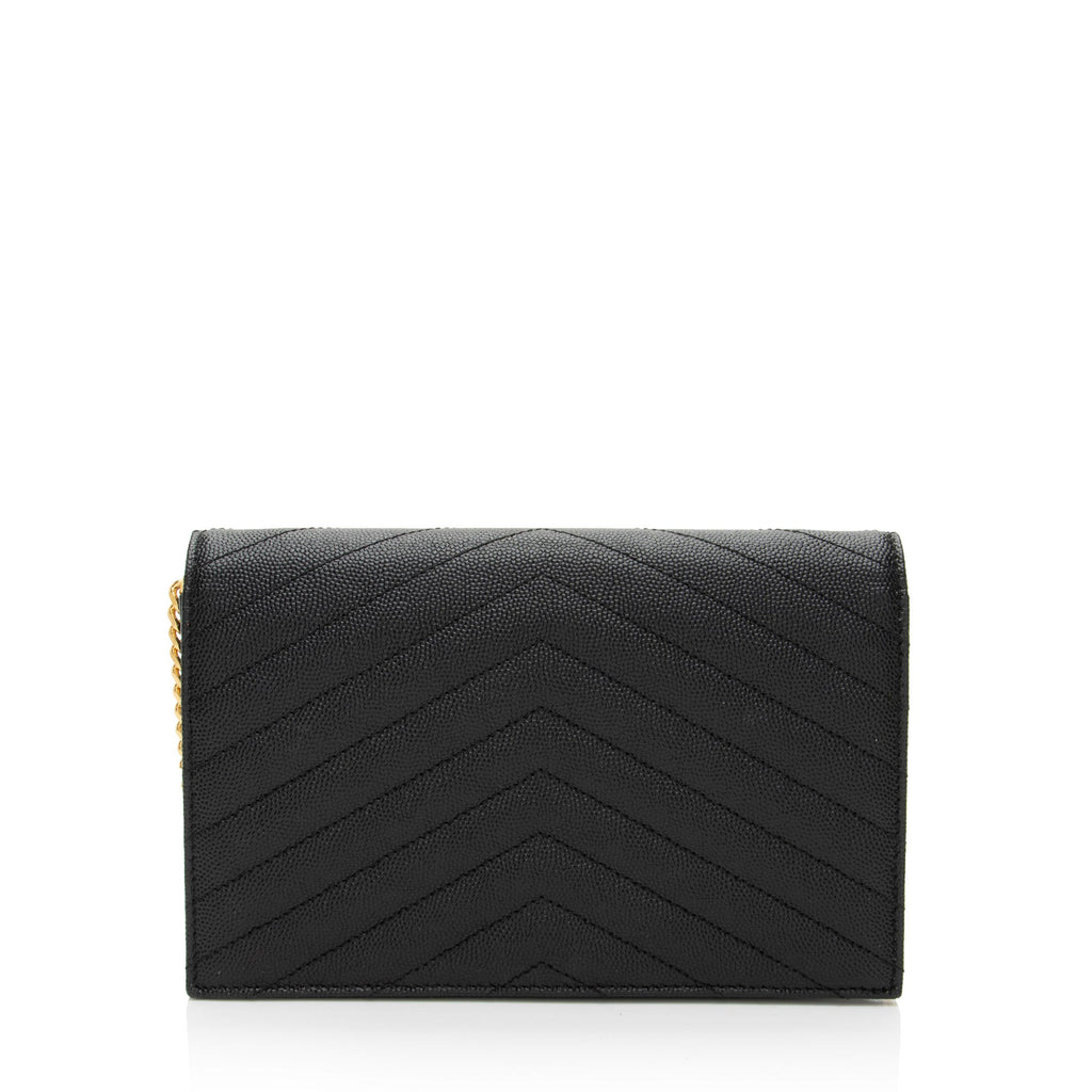 Saint Laurent Matelasse Grain de Poudre Monogram Envelope Chain Wallet