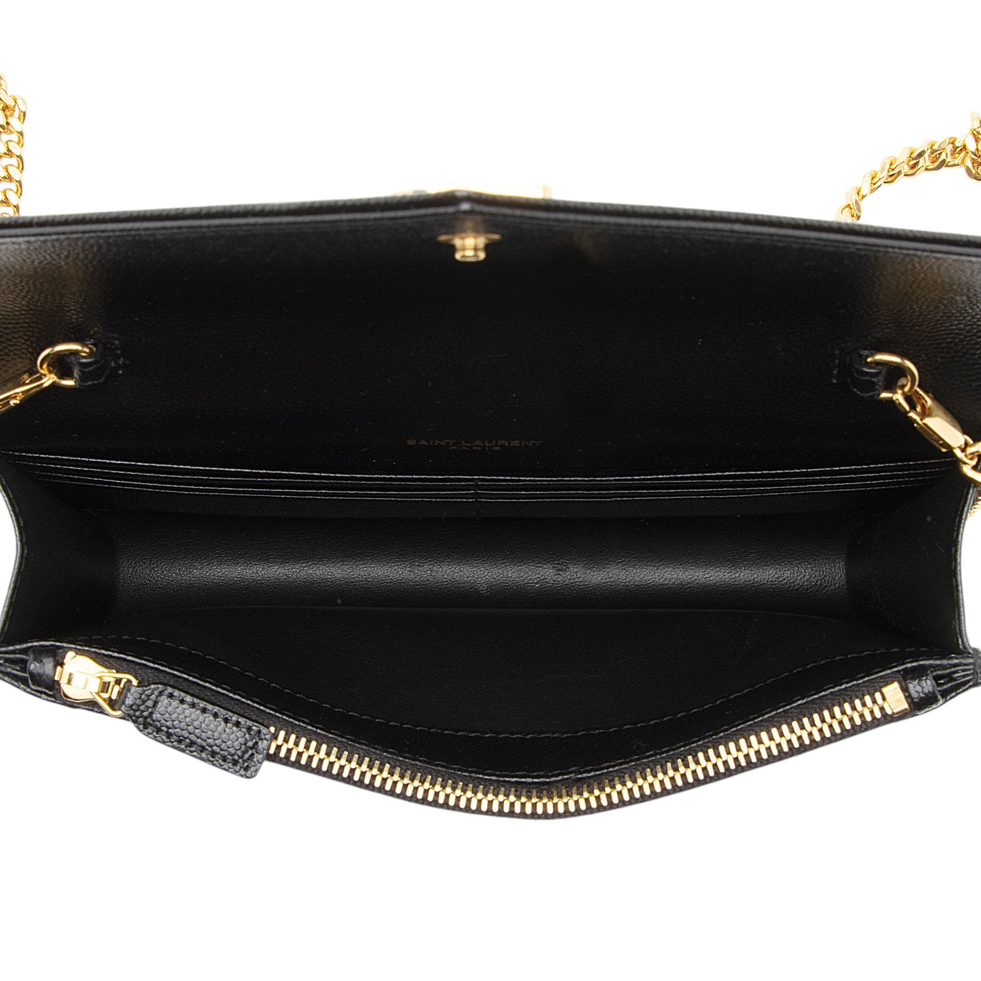 Saint Laurent Matelasse Grain de Poudre Monogram Envelope Chain Wallet