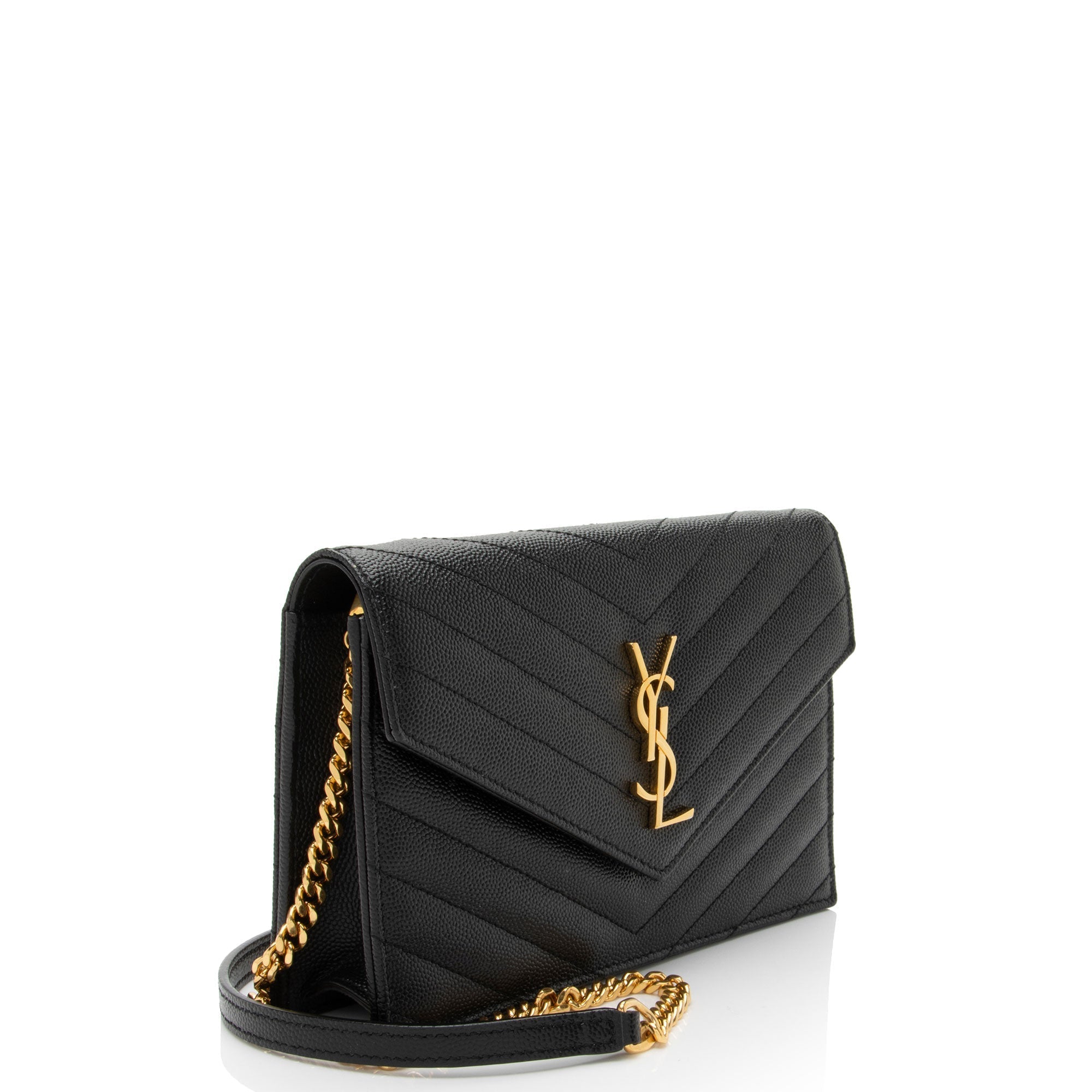 Saint Laurent Matelasse Grain de Poudre Monogram Envelope Chain Wallet