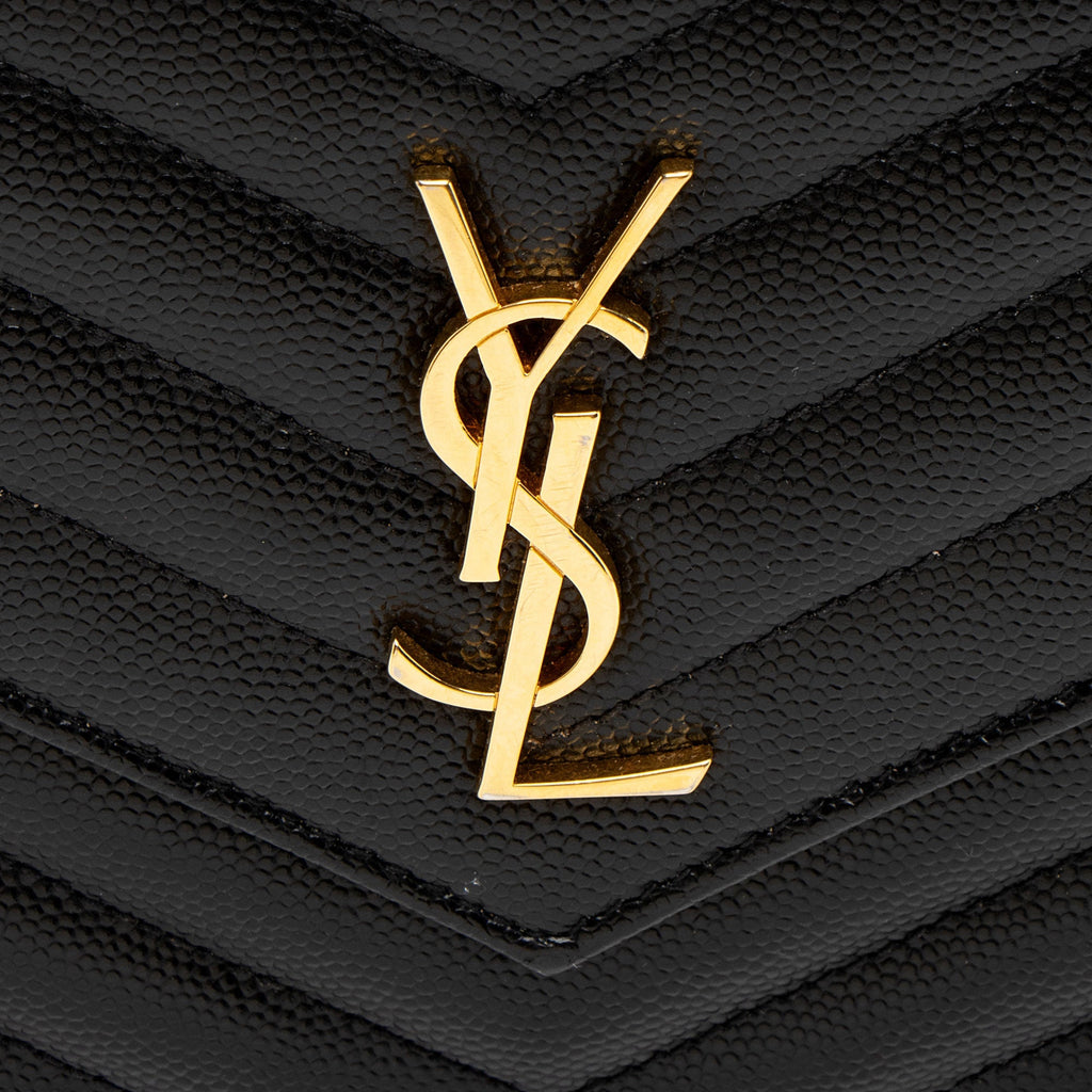 Saint Laurent Matelasse Grain de Poudre Monogram Envelope Chain Wallet