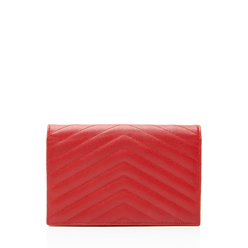 Saint Laurent Matelasse Grain de Poudre Monogram Envelope Chain Wallet