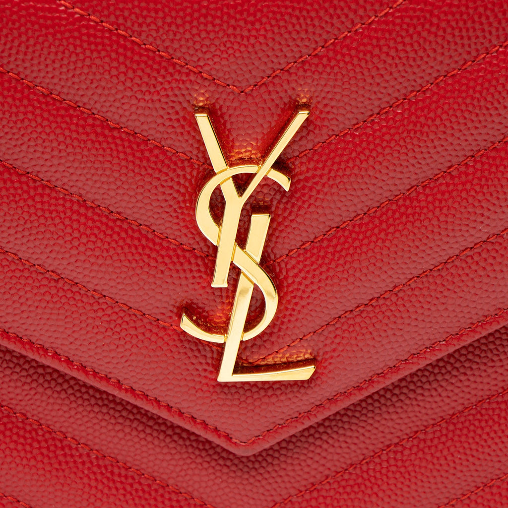 Saint Laurent Matelasse Grain de Poudre Monogram Envelope Chain Wallet
