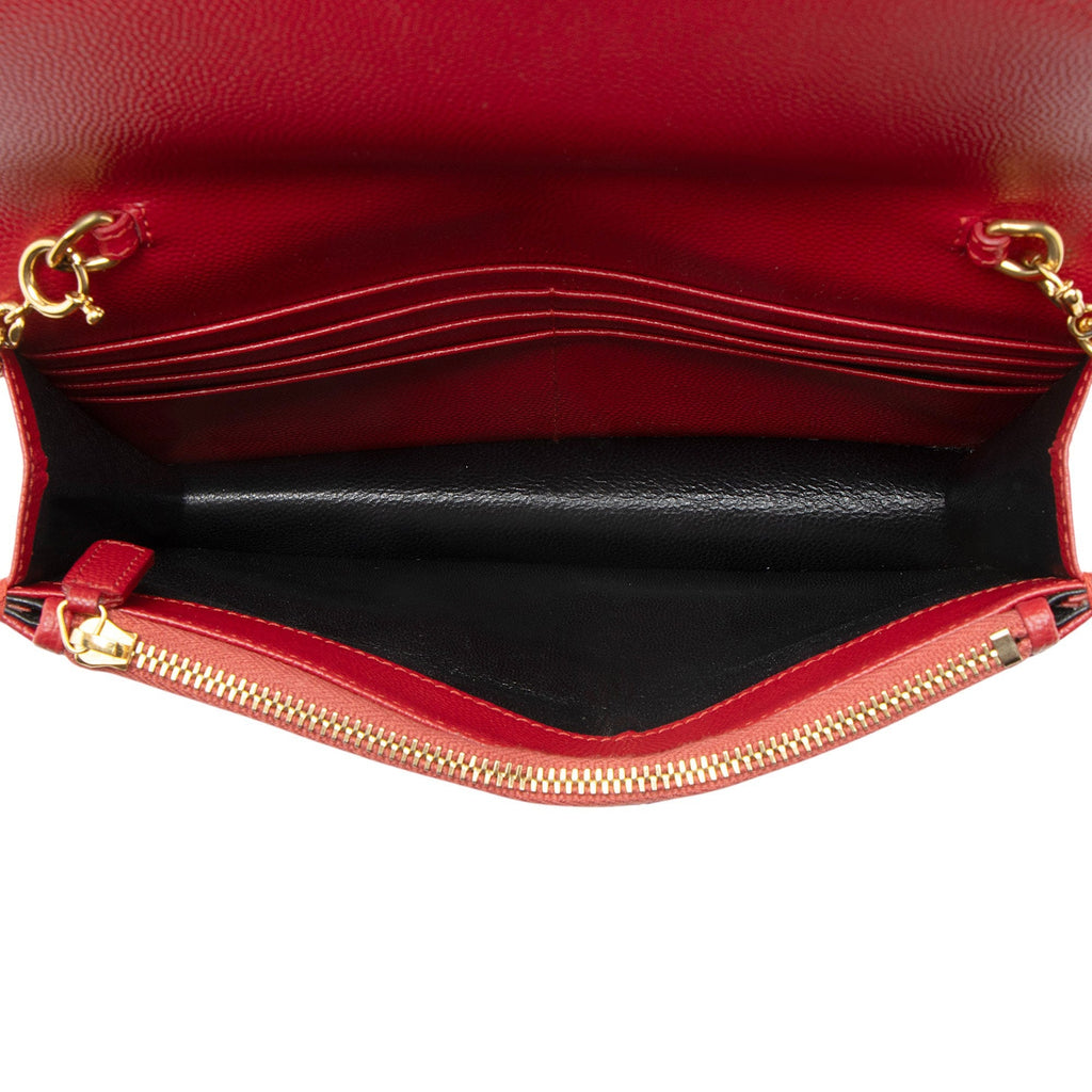 Saint Laurent Matelasse Grain de Poudre Monogram Envelope Chain Wallet