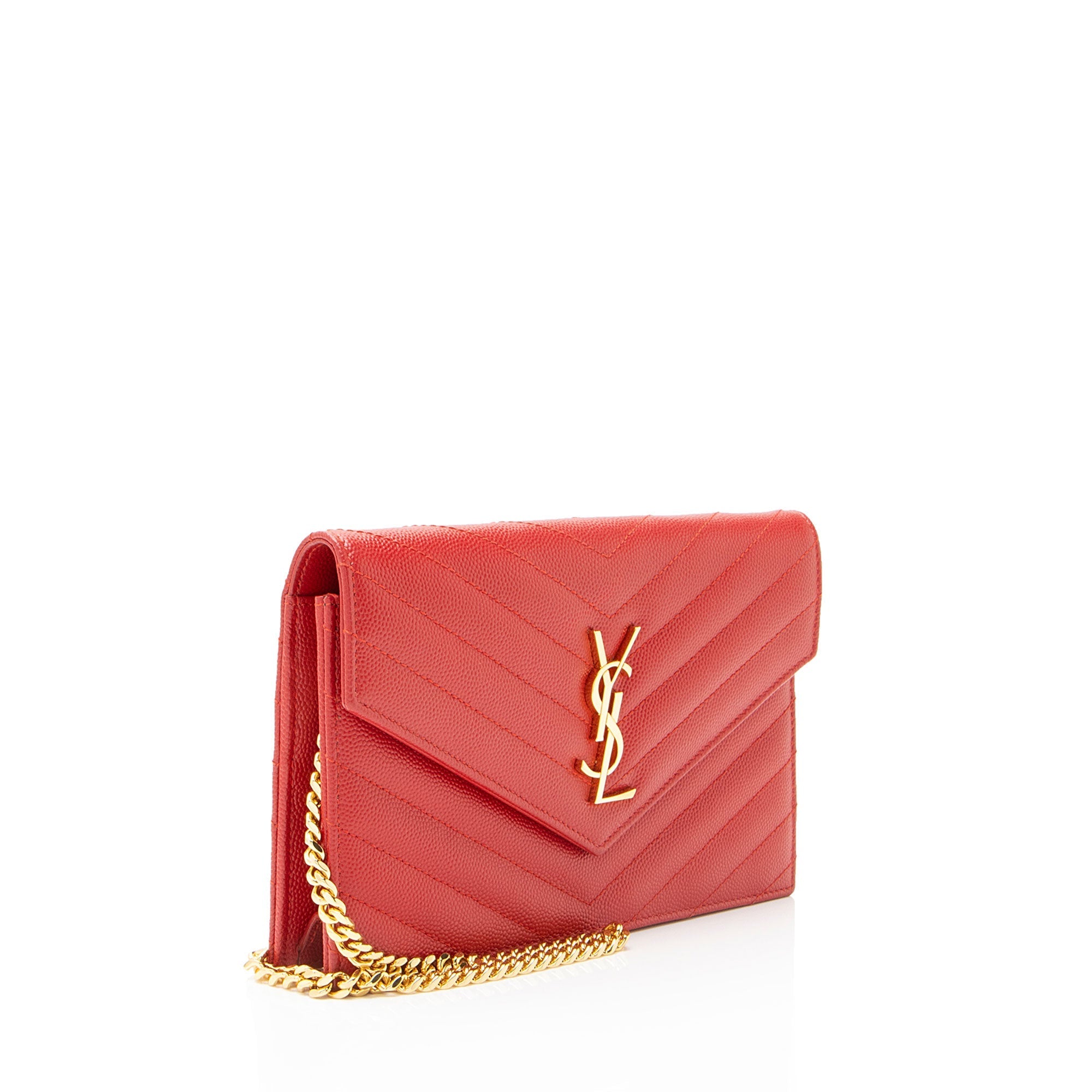 Saint Laurent Matelasse Grain de Poudre Monogram Envelope Chain Wallet