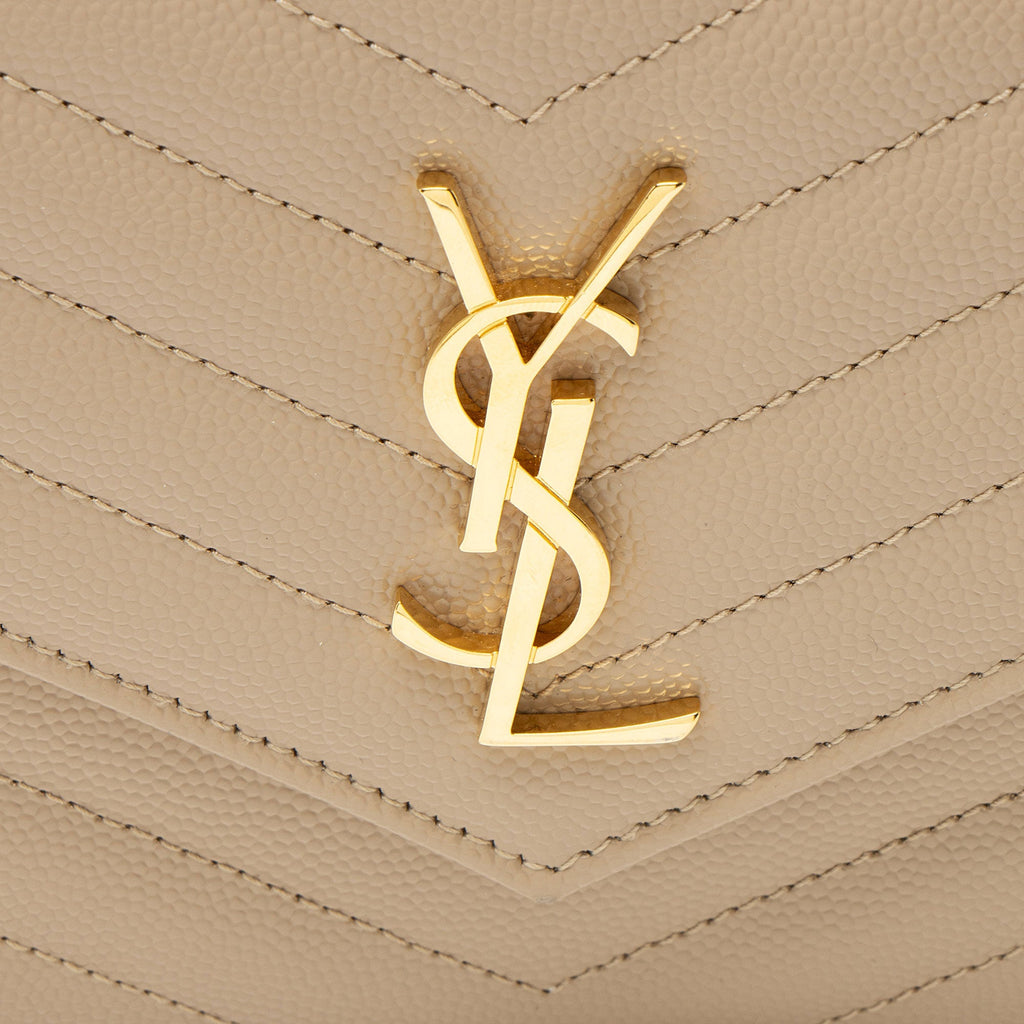 Saint Laurent Matelasse Grain de Poudre Monogram Envelope Chain Wallet