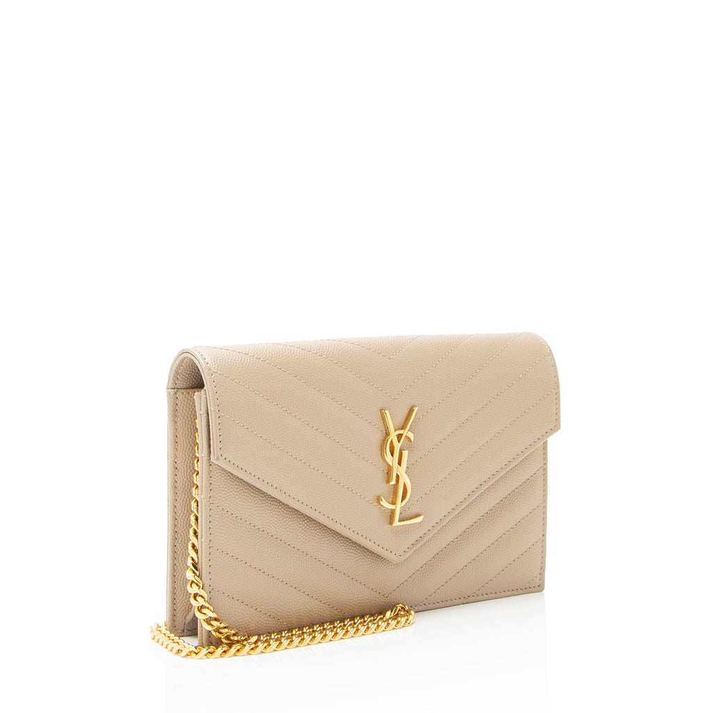 Saint Laurent Matelasse Grain de Poudre Monogram Envelope Chain Wallet