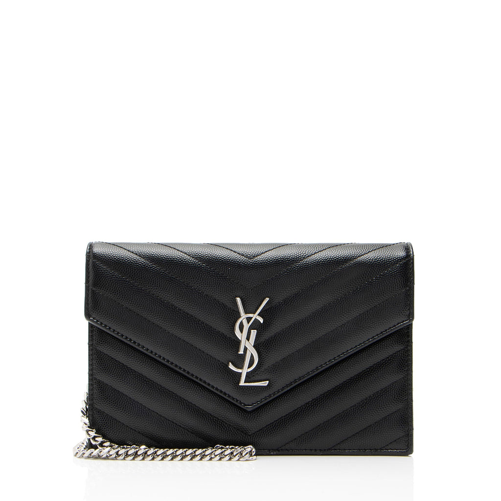 Saint Laurent Matelasse Grain de Poudre Monogram Envelope Chain Wallet
