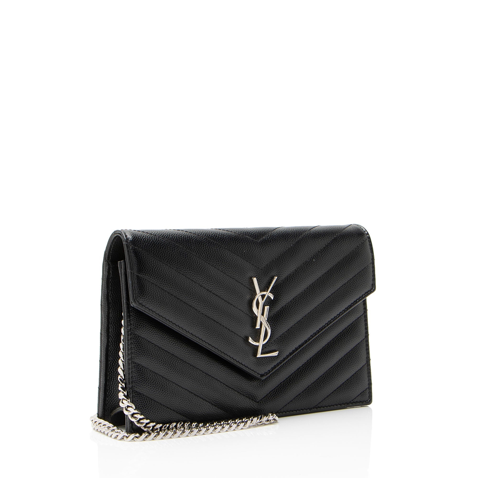 Saint Laurent Matelasse Grain de Poudre Monogram Envelope Chain Wallet