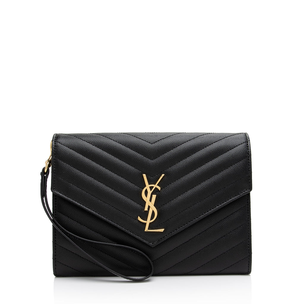 Saint Laurent Matelasse Grain de Poudre Monogram Envelope Pouch (SHF-nd3yFf)