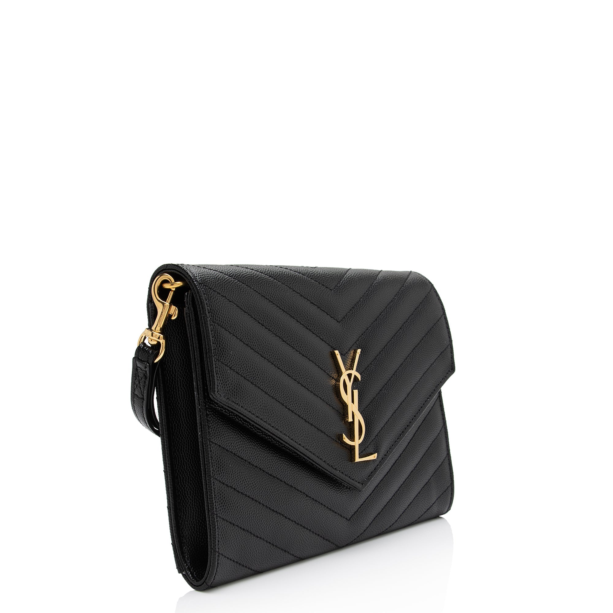 Saint Laurent Matelasse Grain de Poudre Monogram Envelope Pouch (SHF-nd3yFf)