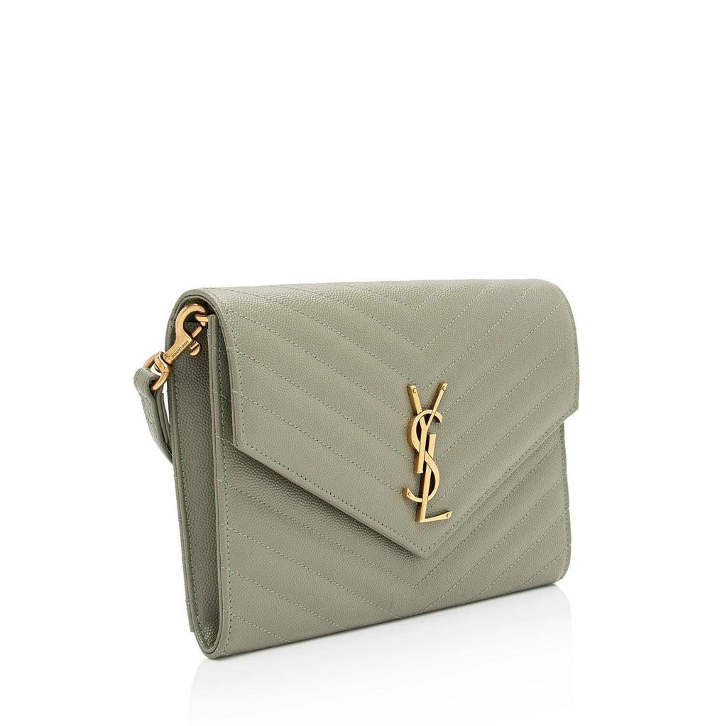 Saint Laurent Matelasse Grain de Poudre Monogram Envelope Pouch (SHF-H63Wlo)