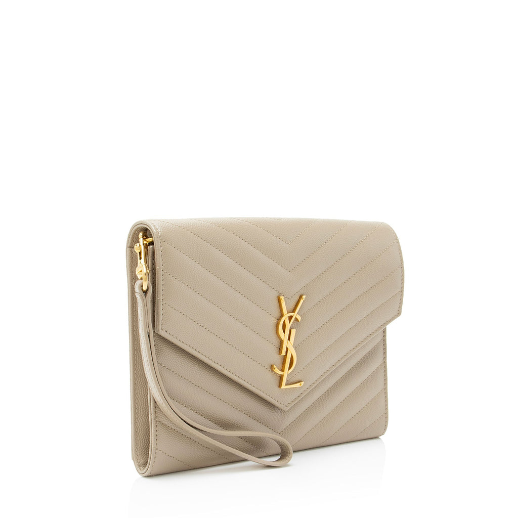 Saint Laurent Matelasse Grain de Poudre Monogram Envelope Pouch