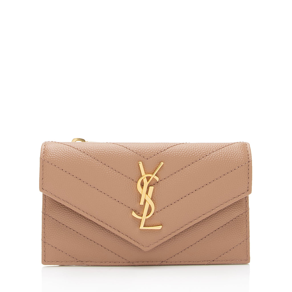 Saint Laurent Matelasse Grain de Poudre Monogram Fragments Flap Card Case (SHF-9N5wrw)