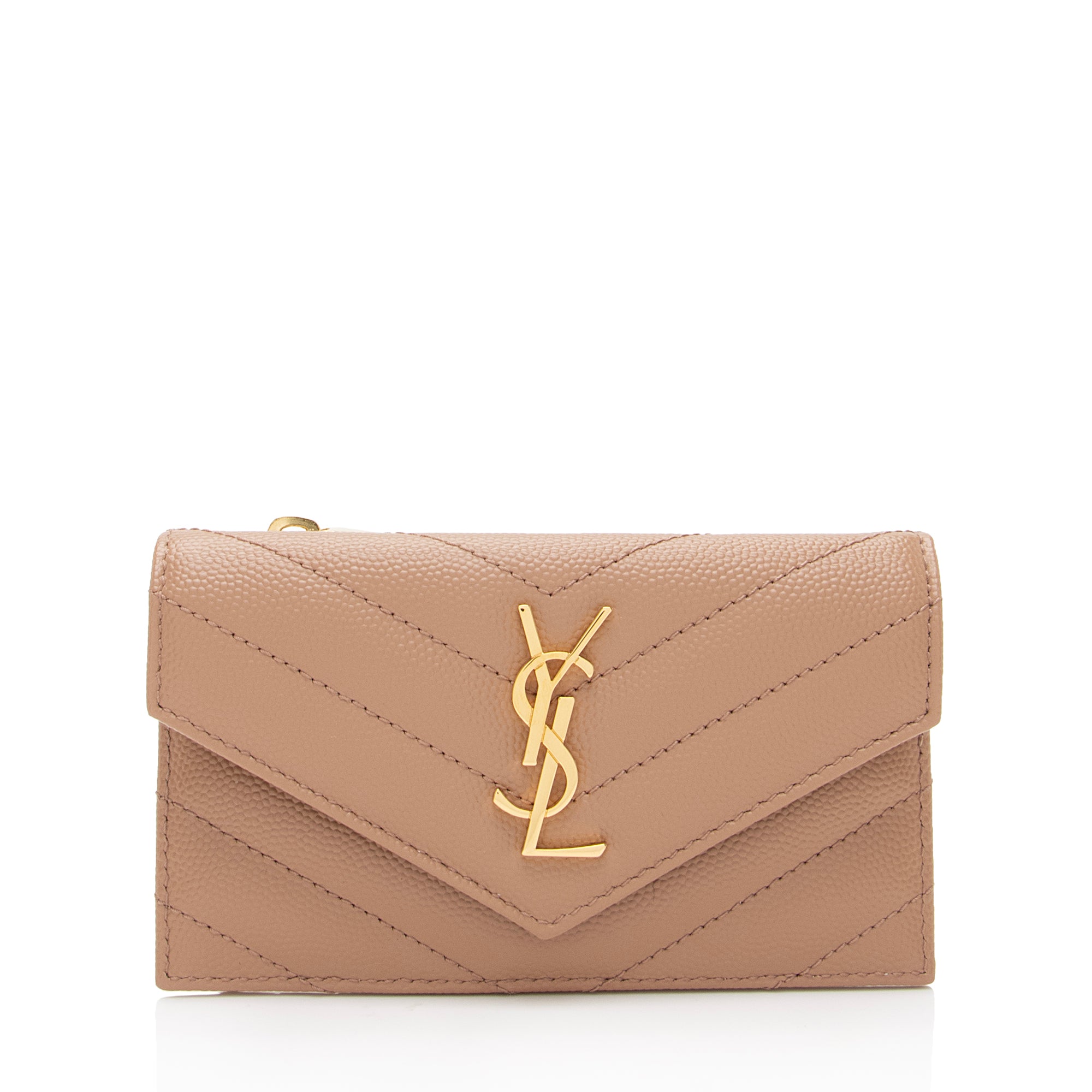 Saint Laurent Matelasse Grain de Poudre Monogram Fragments Flap Card Case (SHF-9N5wrw)