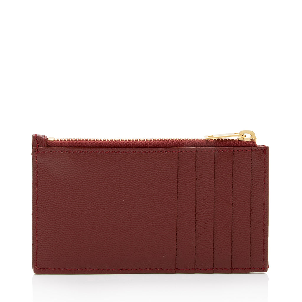 Saint Laurent Matelasse Grain de Poudre Monogram Fragments Zipper Card Case (SHF-xj3XtJ)