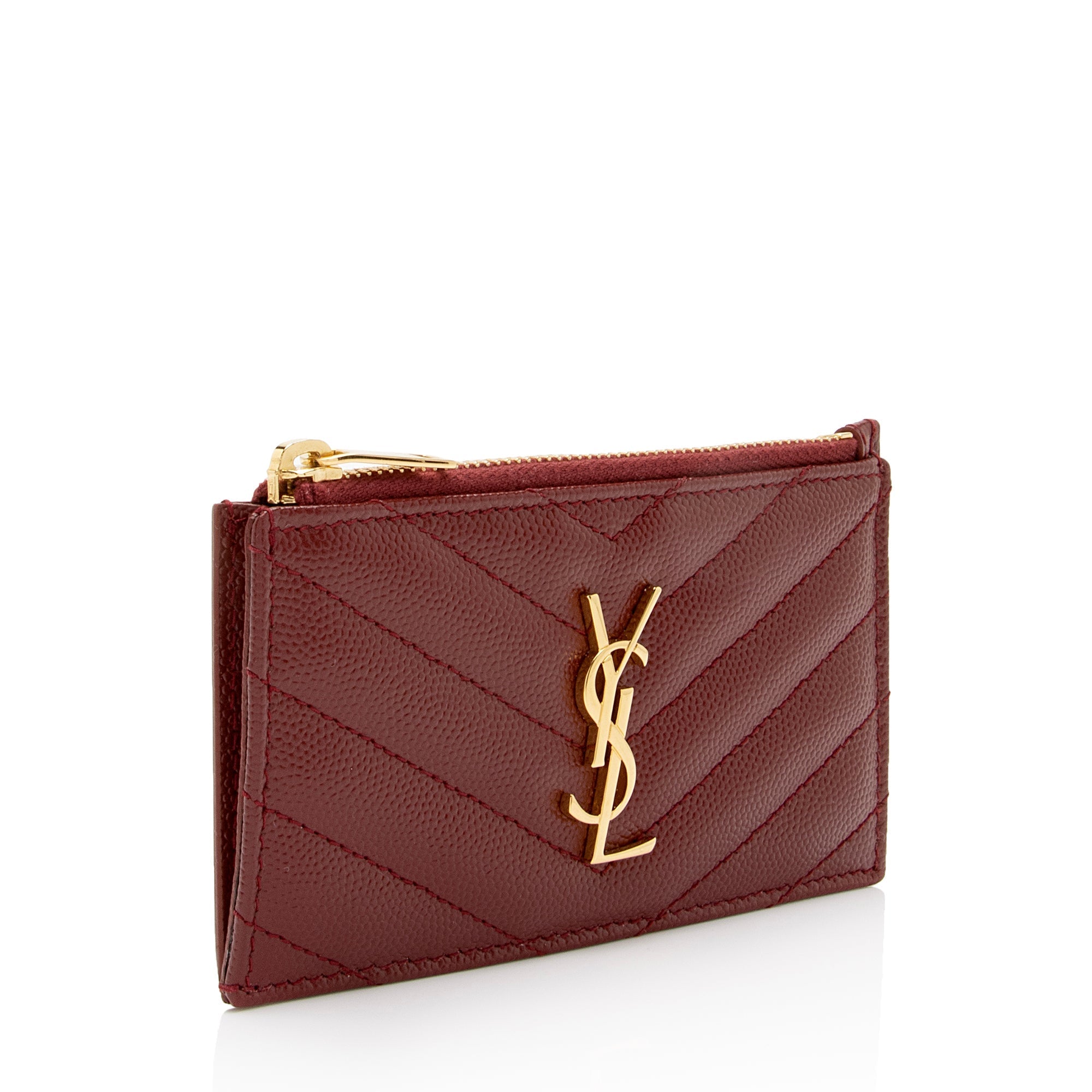 Saint Laurent Matelasse Grain de Poudre Monogram Fragments Zipper Card Case (SHF-xj3XtJ)