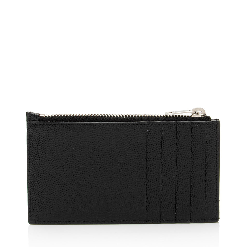 Saint Laurent Matelasse Grain de Poudre Monogram Fragments Zipper Card Case (SHF-664zHh)