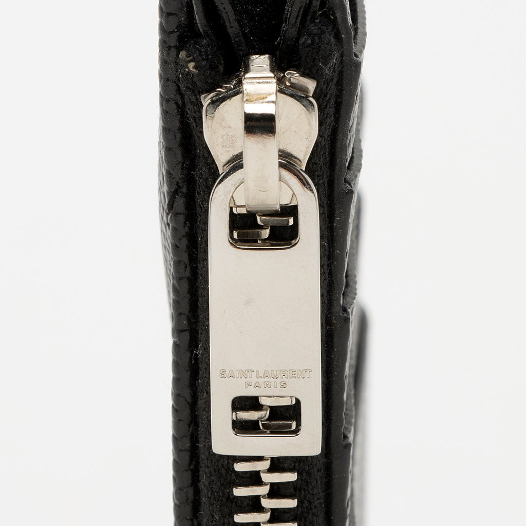 Saint Laurent Matelasse Grain de Poudre Monogram Fragments Zipper Card Case (SHF-664zHh)