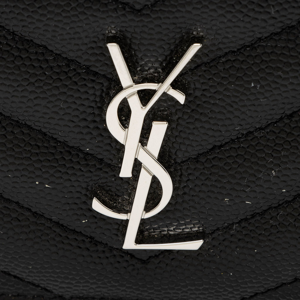 Saint Laurent Matelasse Grain de Poudre Monogram Fragments Zipper Card Case (SHF-664zHh)