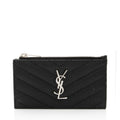 Saint Laurent Matelasse Grain de Poudre Monogram Fragments Zipper Card Case (SHF-664zHh)