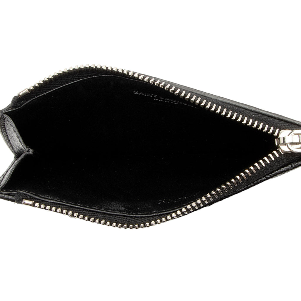 Saint Laurent Matelasse Grain de Poudre Monogram Fragments Zipper Card Case (SHF-664zHh)