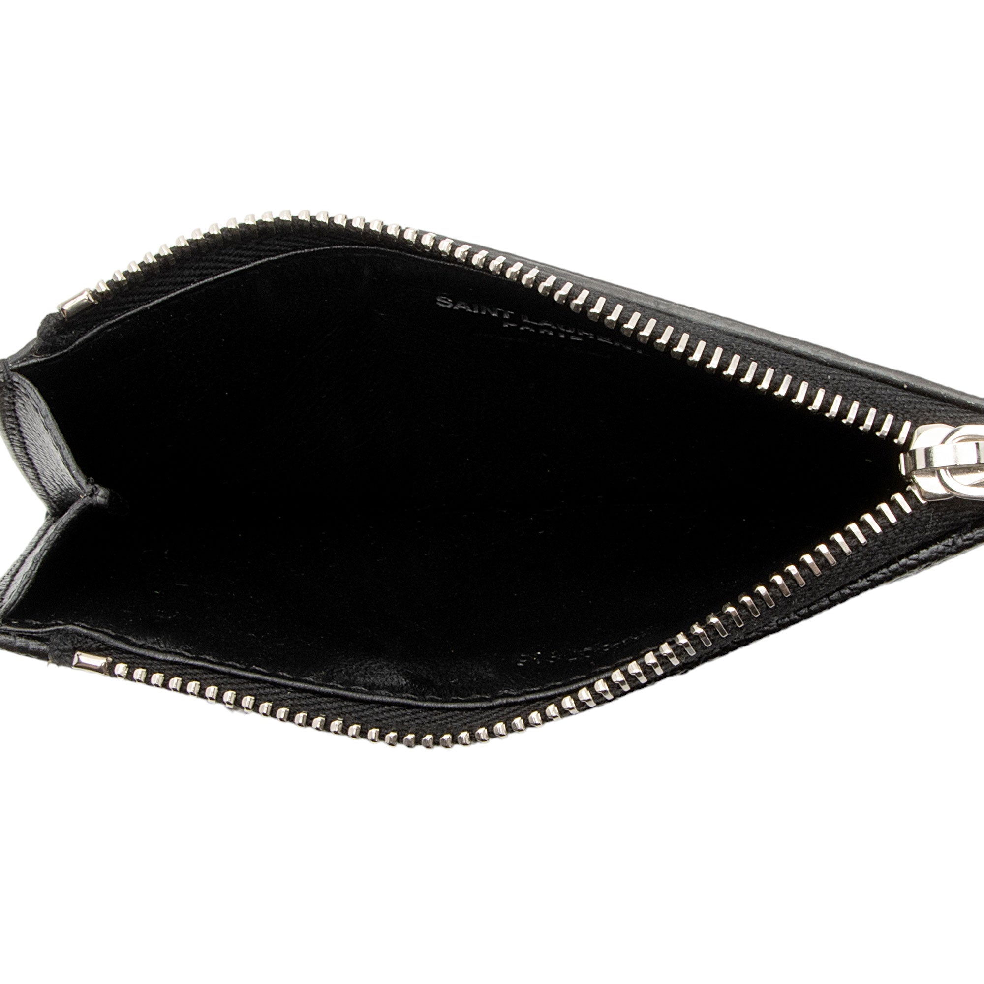 Saint Laurent Matelasse Grain de Poudre Monogram Fragments Zipper Card Case (SHF-664zHh)