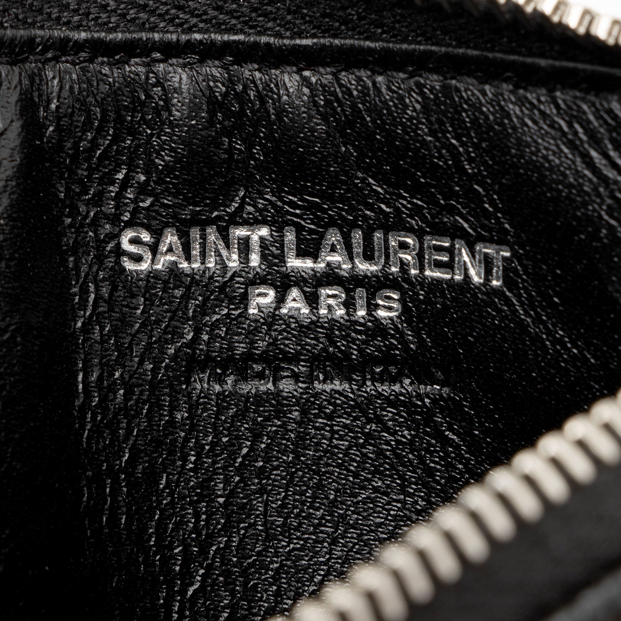 Saint Laurent Matelasse Grain de Poudre Monogram Fragments Zipper Card Case (SHF-664zHh)
