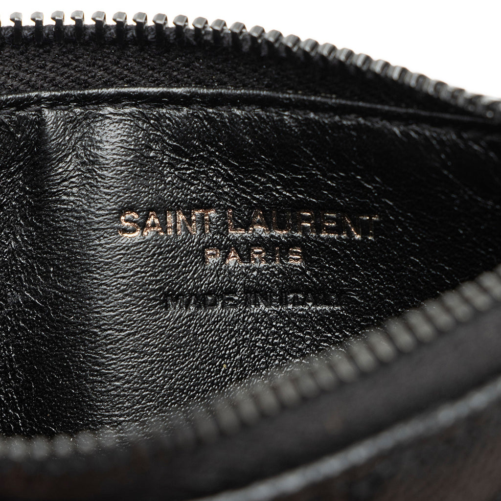 Saint Laurent Matelasse Grain de Poudre Monogram Fragments Zipper Card Case (SHF-sDlJPU)
