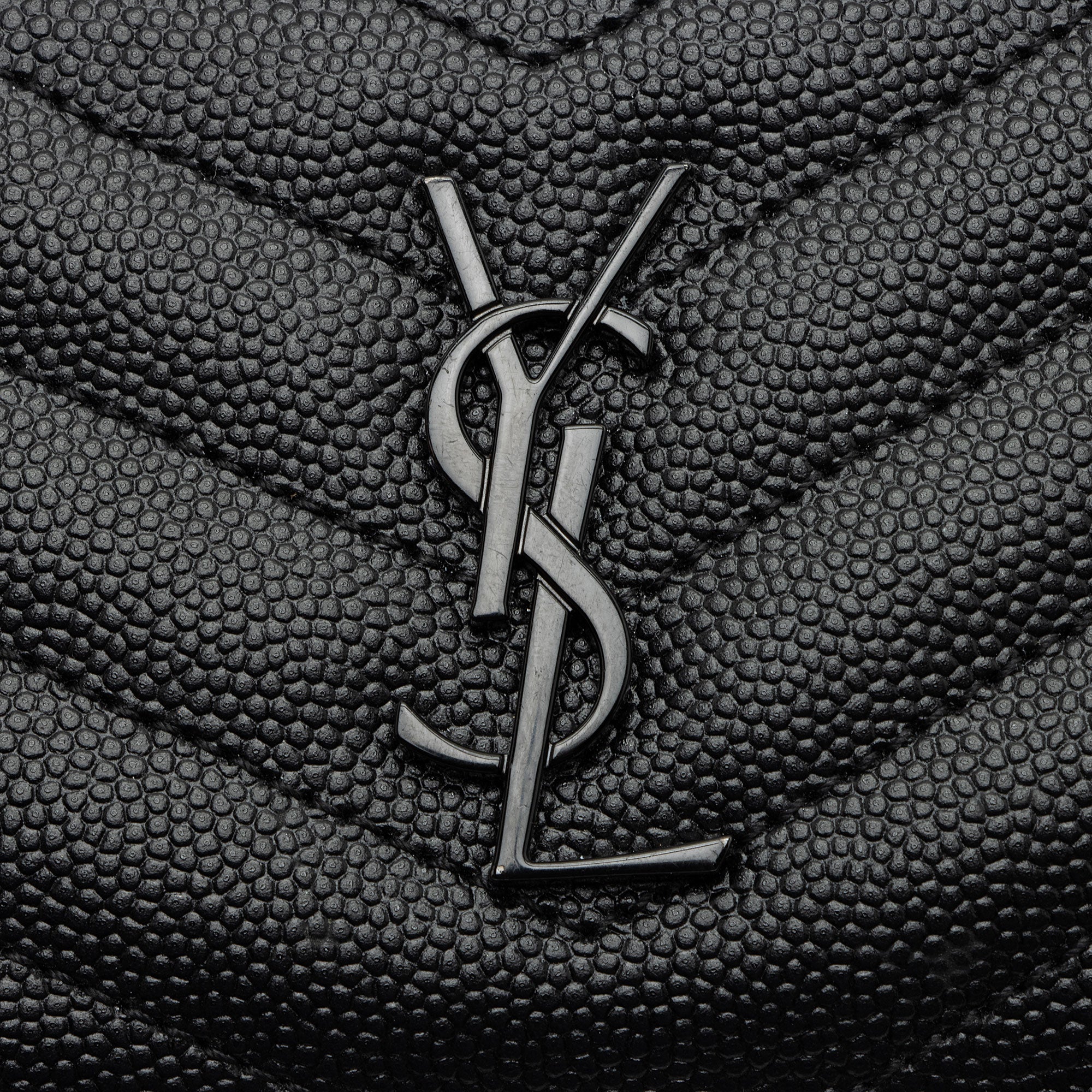 Saint Laurent Matelasse Grain de Poudre Monogram Fragments Zipper Card Case (SHF-sDlJPU)