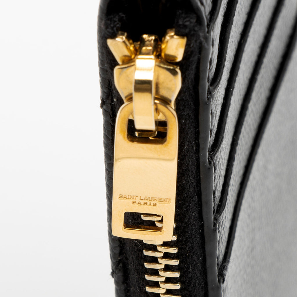 Saint Laurent Matelasse Grain de Poudre Monogram Fragments Zipper Card Case