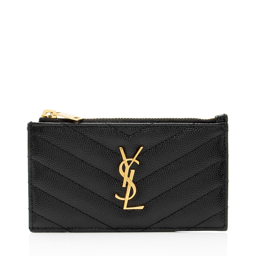 Saint Laurent Matelasse Grain de Poudre Monogram Fragments Zipper Card Case