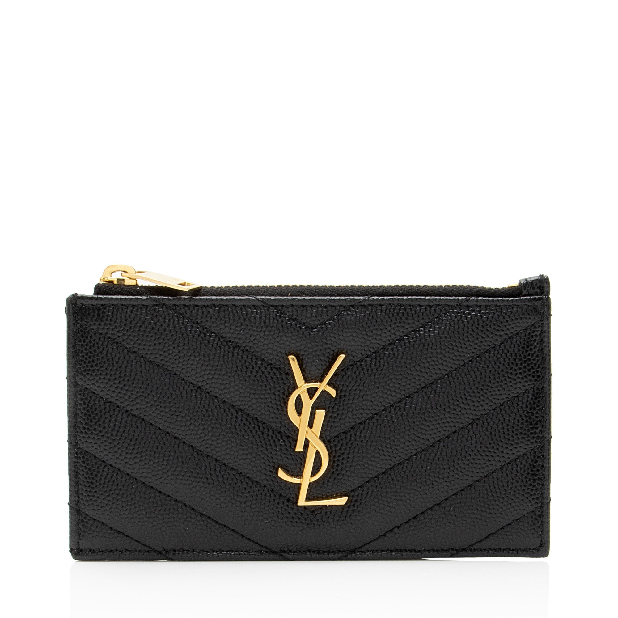 Saint Laurent Matelasse Grain de Poudre Monogram Fragments Zipper Card Case