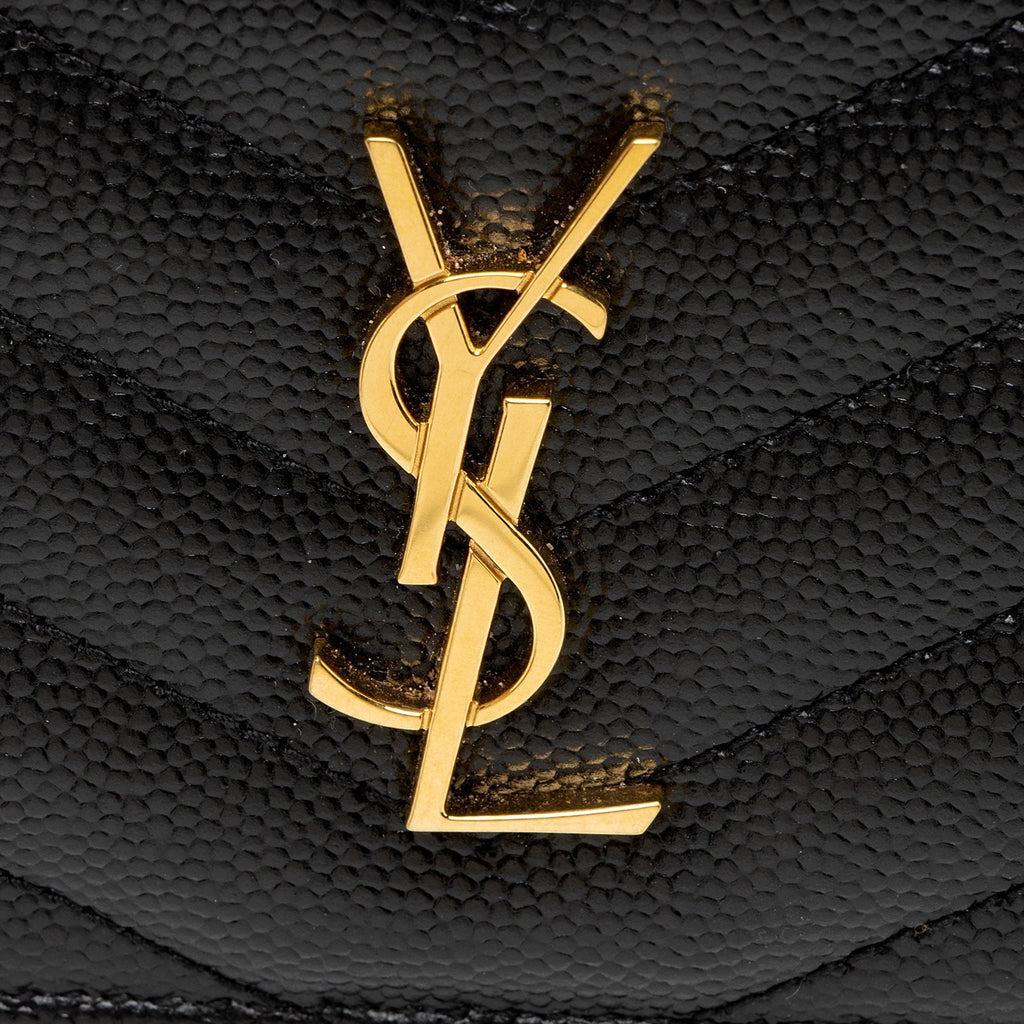 Saint Laurent Matelasse Grain de Poudre Monogram Fragments Zipper Card Case