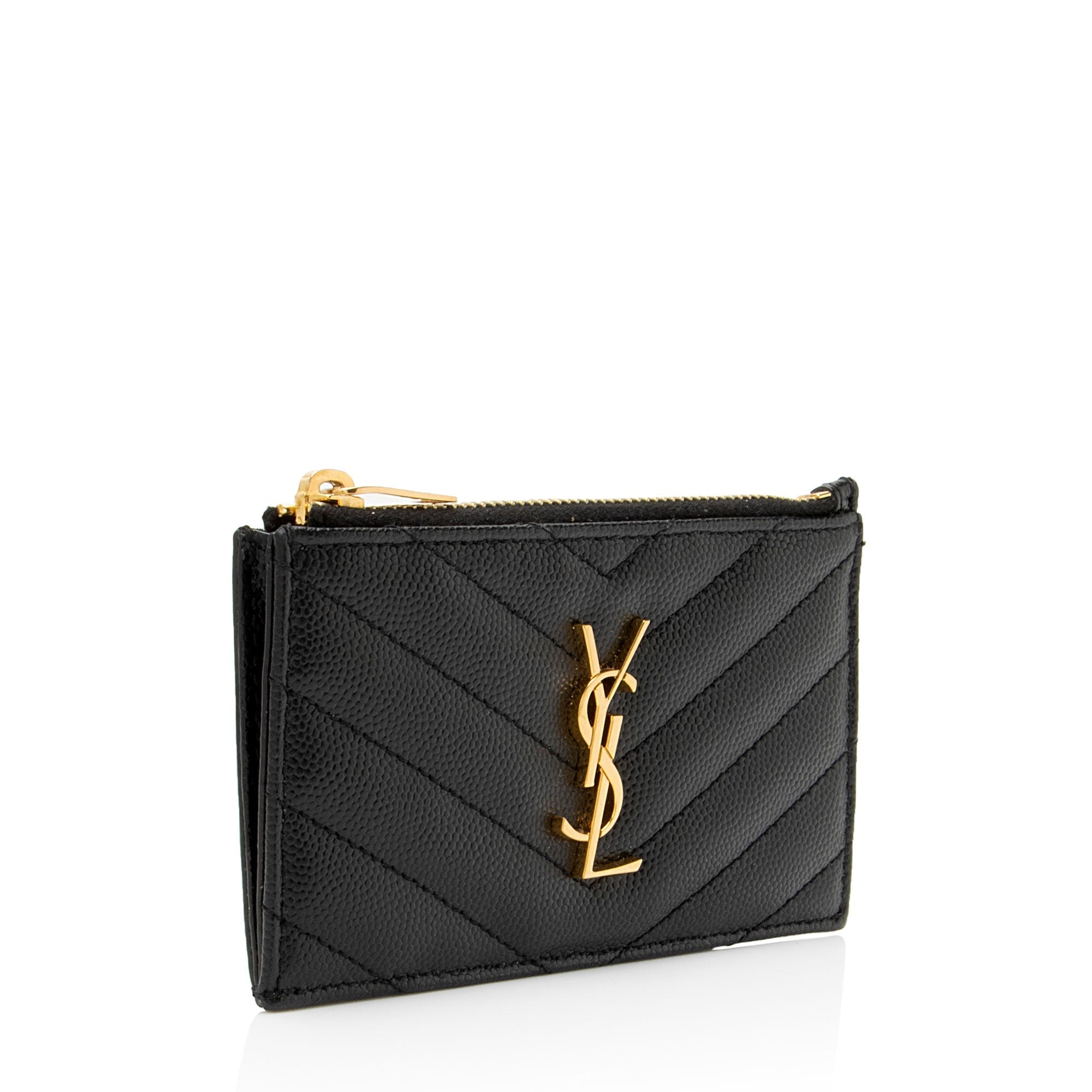 Saint Laurent Matelasse Grain de Poudre Monogram Fragments Zipper Card Case