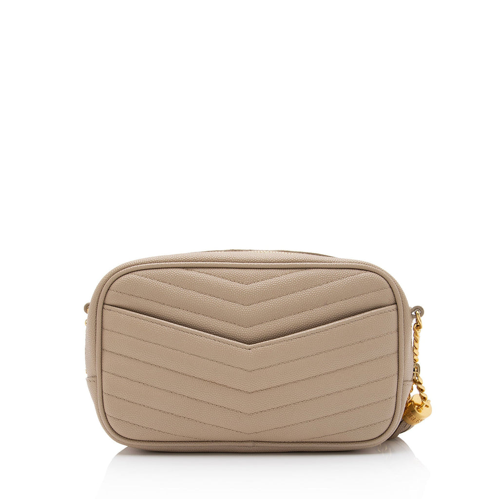 Saint Laurent Matelasse Grain de Poudre Monogram Lou Mini Camera Bag (SHF-T7Shs9)