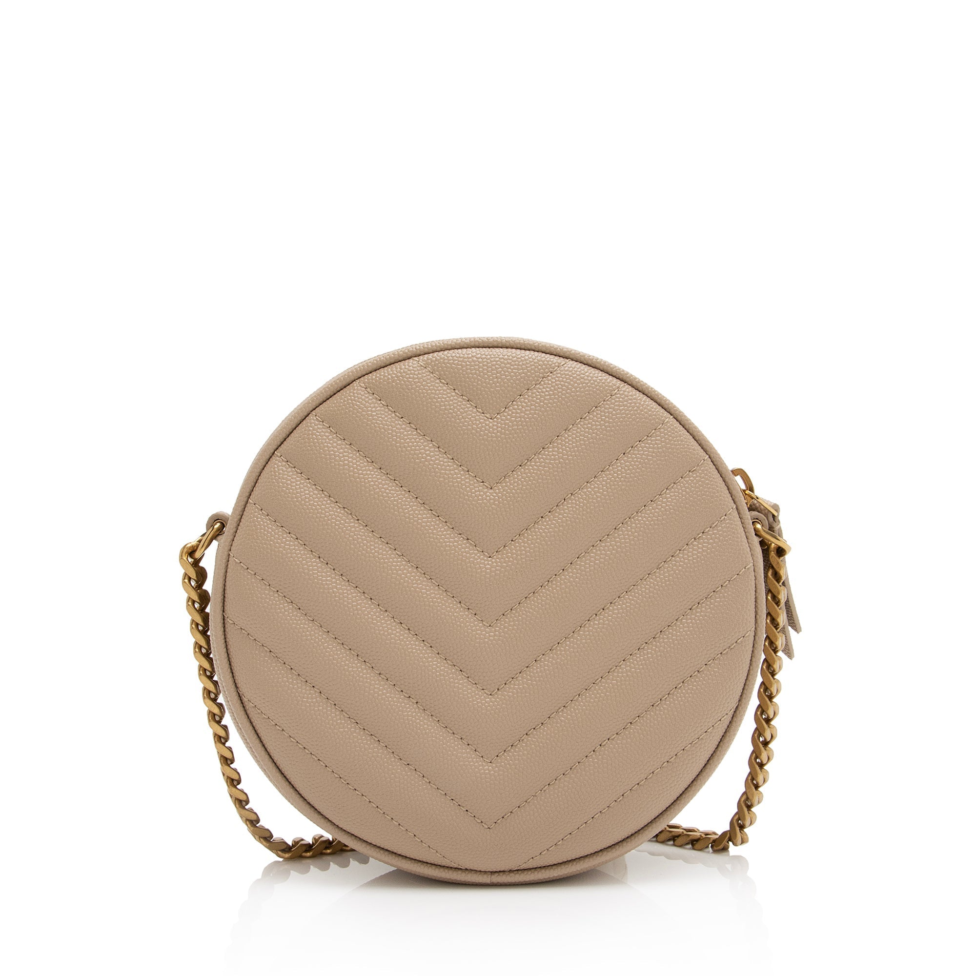 Saint Laurent Matelasse Grain de Poudre Monogram Vinyle Round Camera Bag (SHF-Z2Rbux)