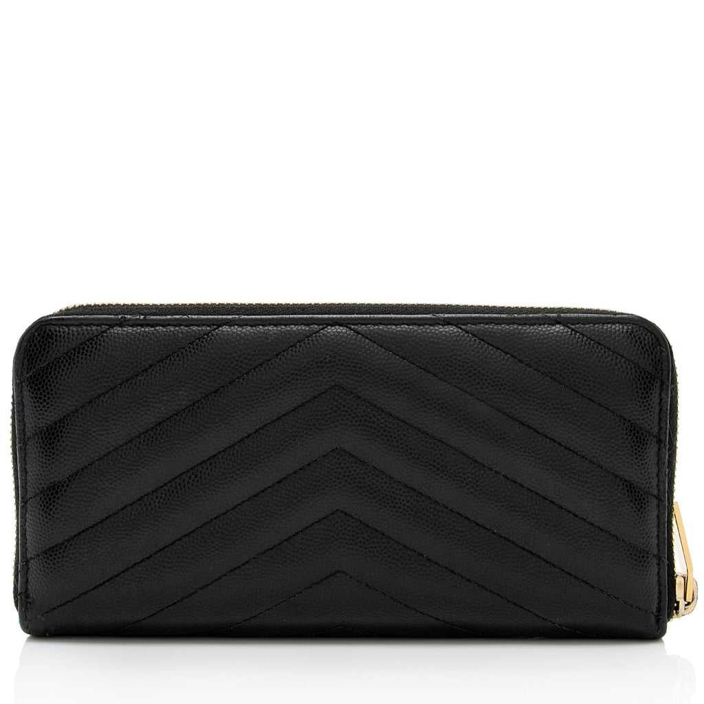 Saint Laurent Matelasse Grain de Poudre Monogram Zip Around Wallet (SHF-wej7UG)