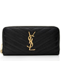 Saint Laurent Matelasse Grain de Poudre Monogram Zip Around Wallet (SHF-wej7UG)