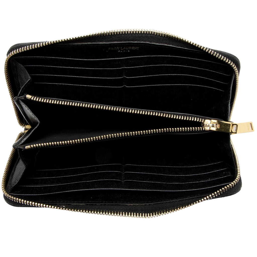 Saint Laurent Matelasse Grain de Poudre Monogram Zip Around Wallet (SHF-wej7UG)