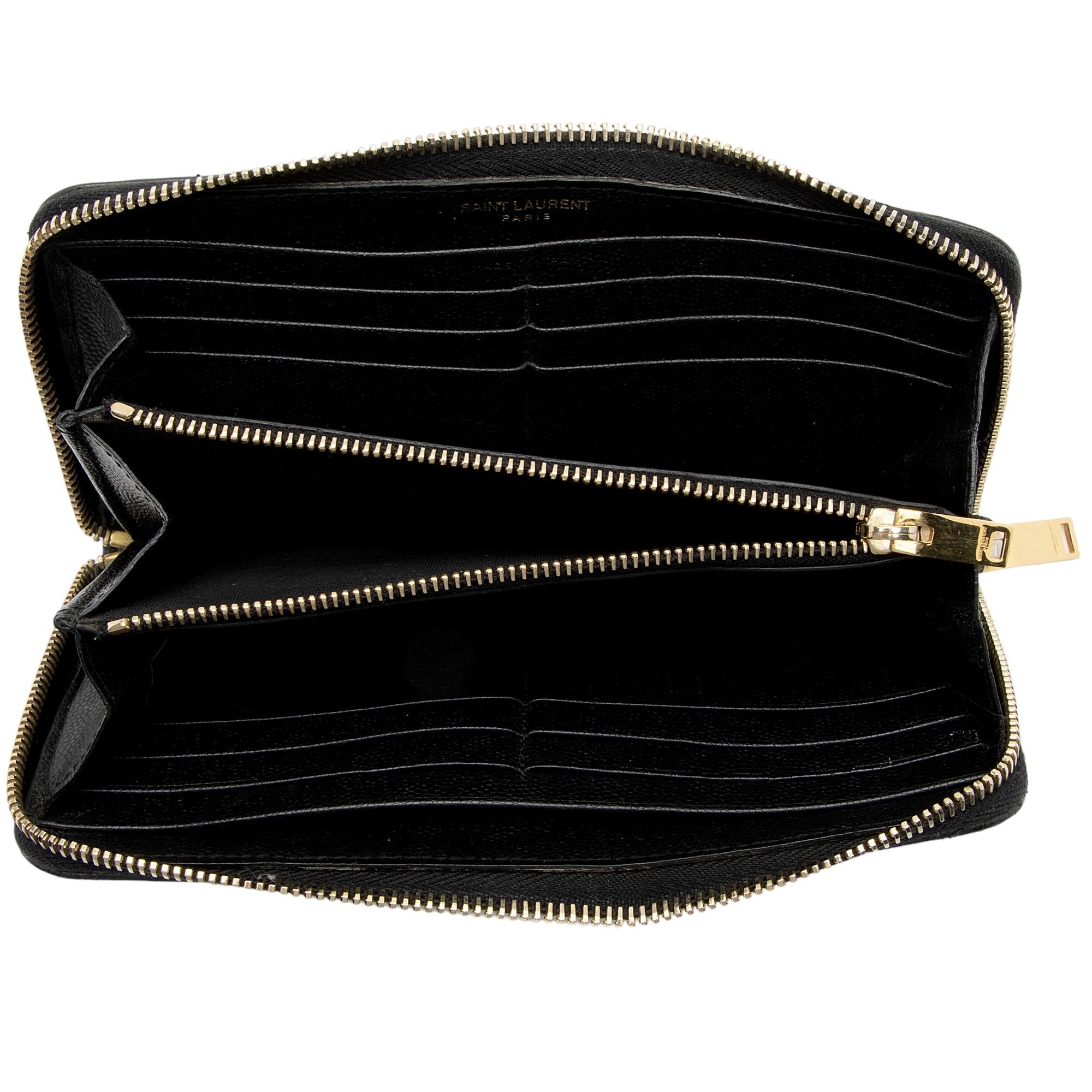 Saint Laurent Matelasse Grain de Poudre Monogram Zip Around Wallet (SHF-wej7UG)