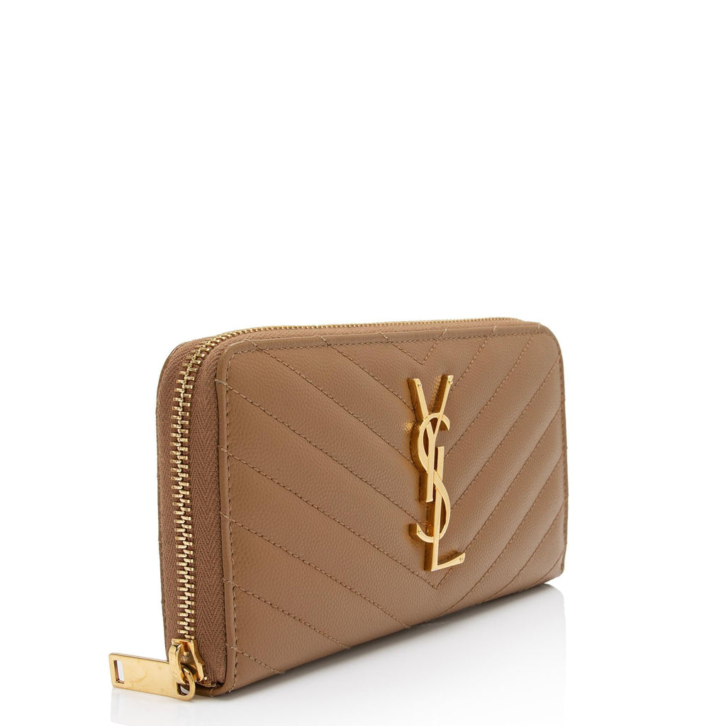 Saint Laurent Matelasse Grain de Poudre Monogram Zip Around Wallet (SHF-ZFHCDK)