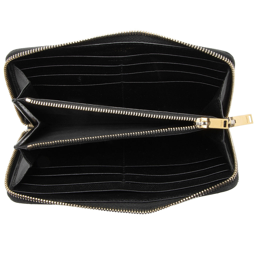 Saint Laurent Matelasse Grain de Poudre Monogram Zip Around Wallet (SHF-YBU9hg)