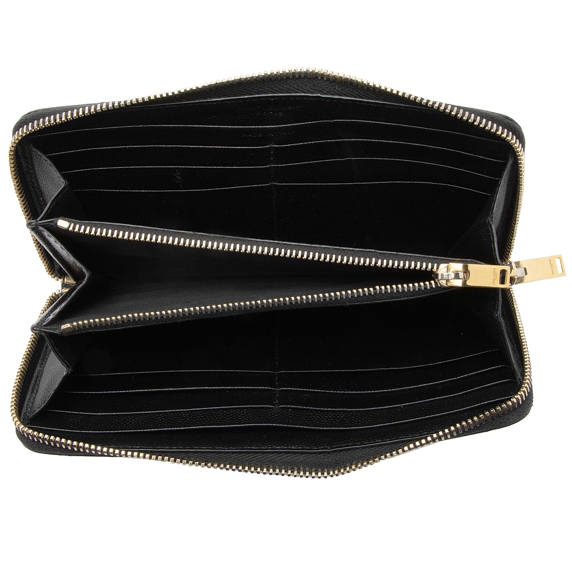 Saint Laurent Matelasse Grain de Poudre Monogram Zip Around Wallet (SHF-YBU9hg)